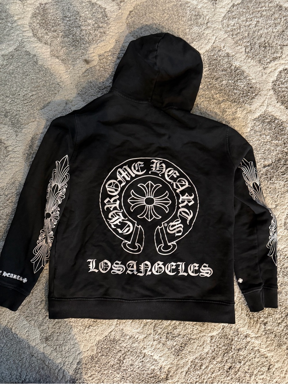 Chrome Hearts Black Zip-Up Hoodie with White Graphic Logo